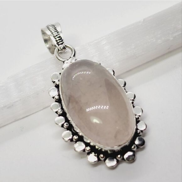 Rose Quartz 925 Silver Plated Handmade Gemstone Pendant of 2.1" Ethnic Gift - Picture 2 of 4